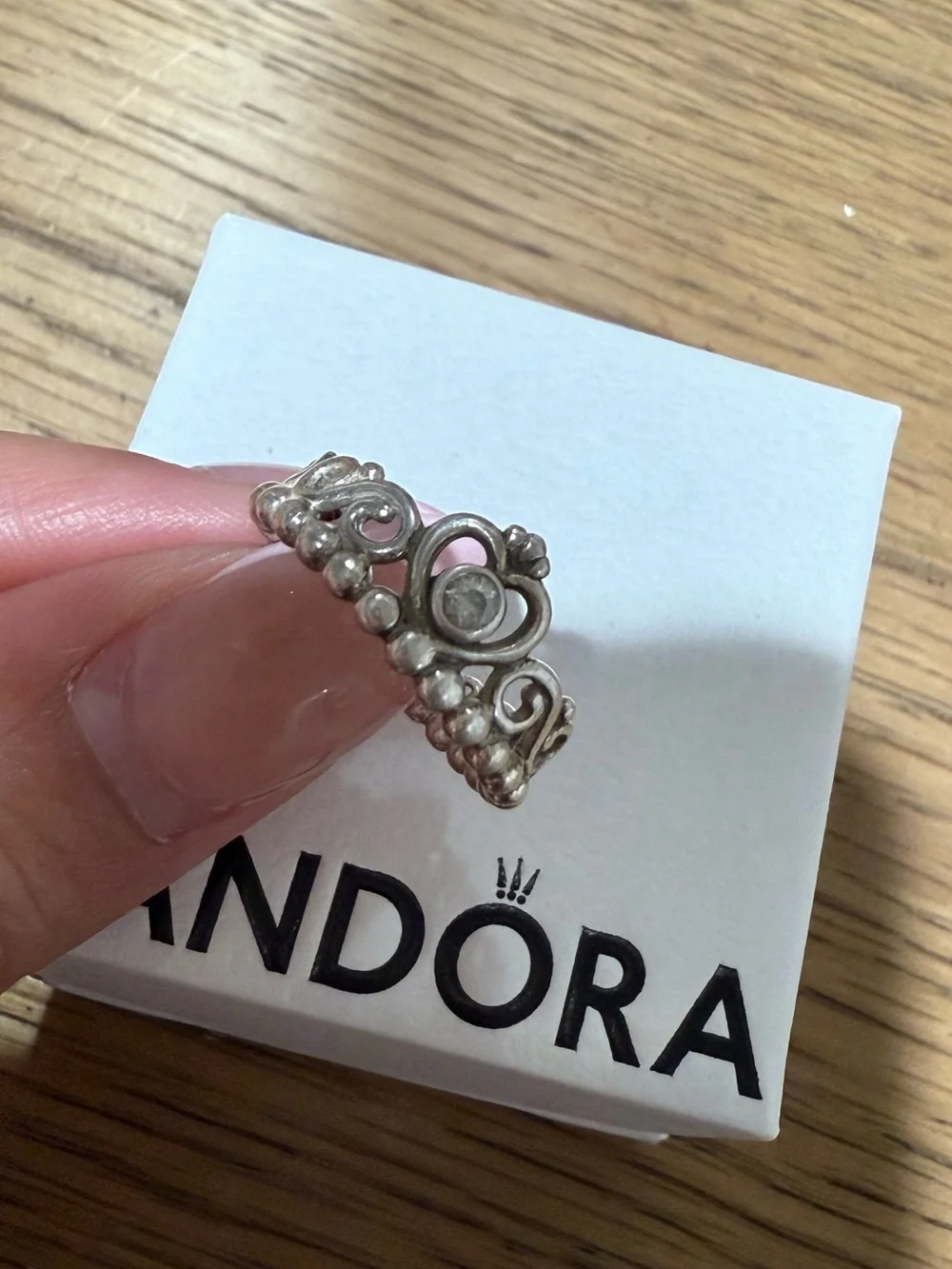 Pandora Silver Tiara Ring with Clear Stone Size 5